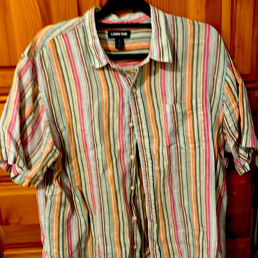 Lands End multi-color striped linen shirt